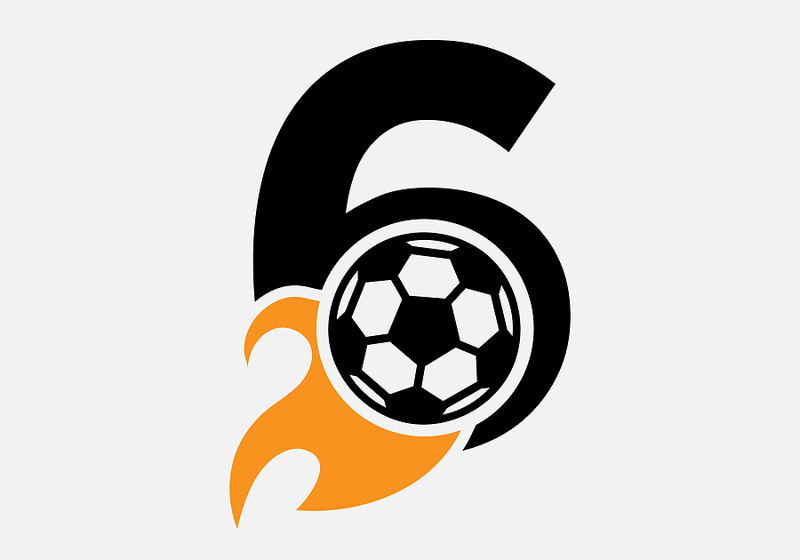 number six with football and flames concept for the big six