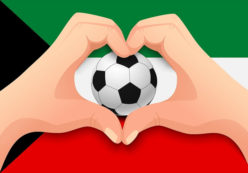 kuwait flag football heart shape with hands