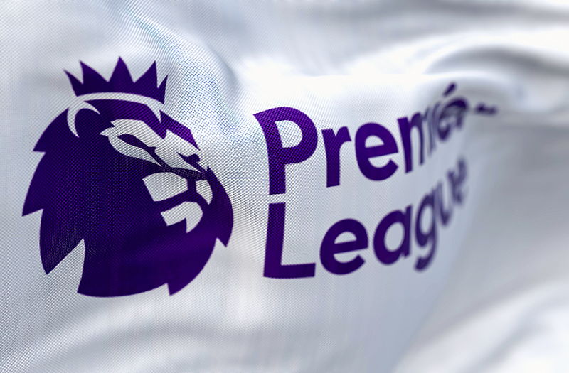 premier league logo on flag waving close up