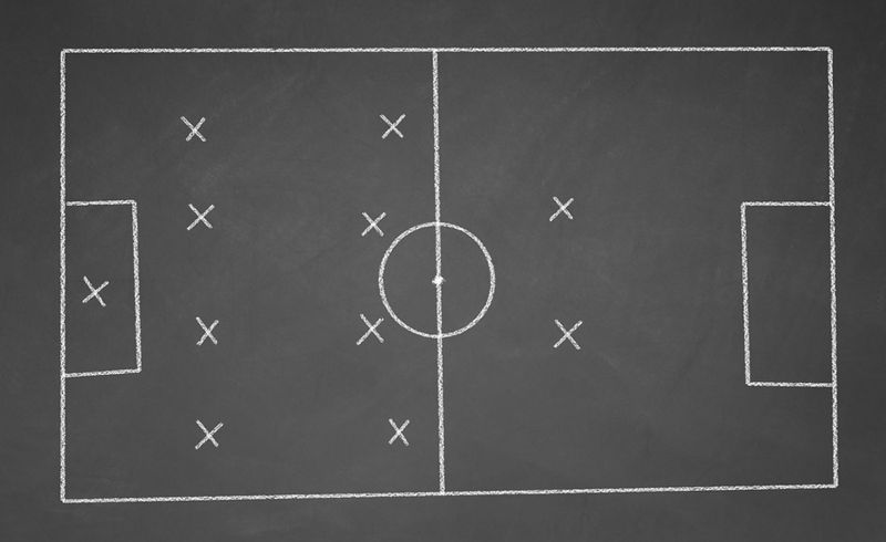 basic 442 formation drawn with crosses on a chalk board
