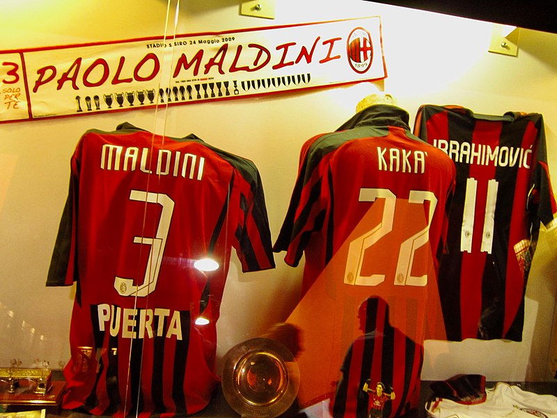 paolo maldini ac milan shirt in san siro museum