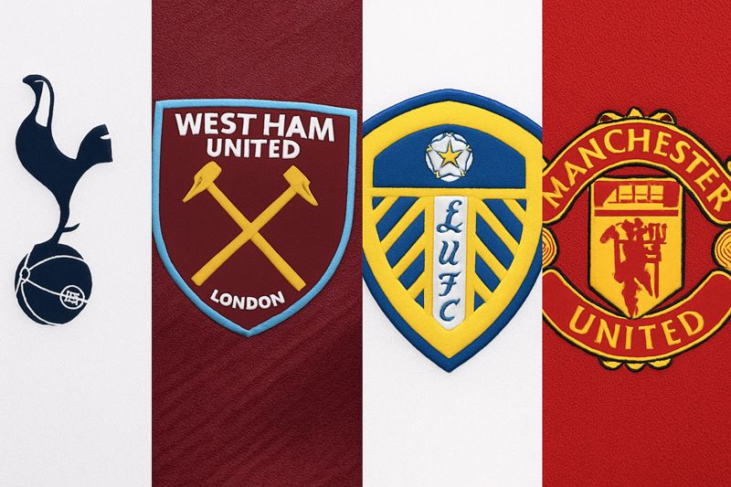 compilation image of Tottenham West Ham Leeds United and Manchester United