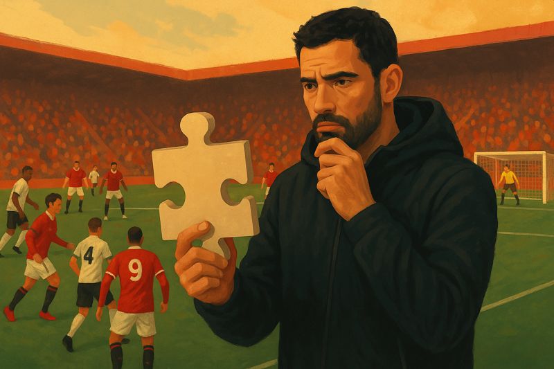 illustration ruben amorin man united boss holding large puzzle piece