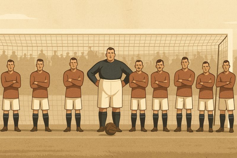 william foulkes illustration standing next to team mates